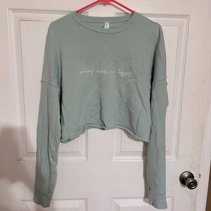 “Reading Makes Me Happy” Seafoam Green Bella Canvas Fleece Cropped Sweatshirt
